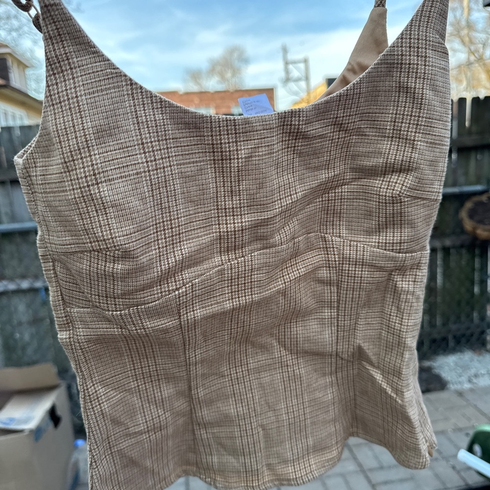 H&M Plaid Square-Neck Camisole in Beige and Brown